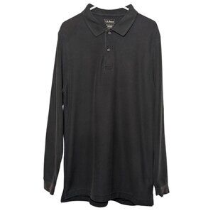 L.L.Bean Men's Long Sleeve Polo Shirt Black Medium, Traditional Fit, 100% Cotton